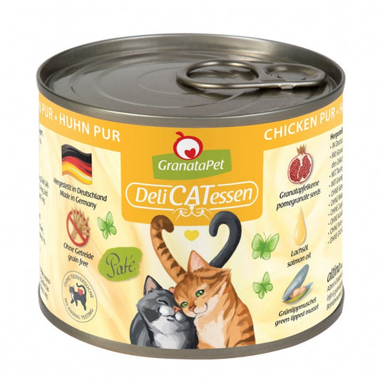GranataPet Delicatessen Dose Huhn PUR – Hochwertiges Nassfutter für Katzen in verschiedenen Größen