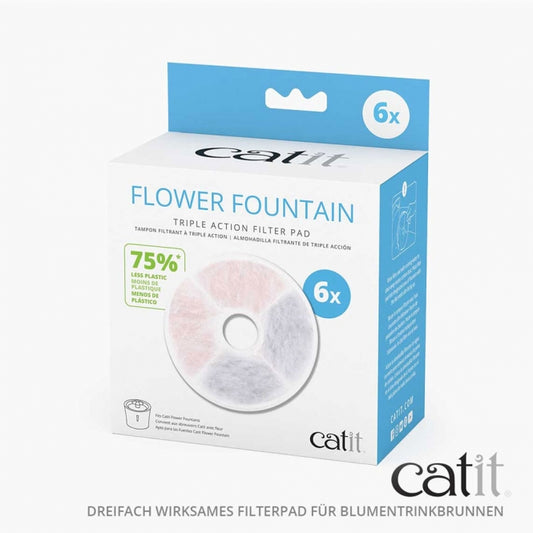 Catit Triple Action Filter rahmenlos – Hochwertiger Ersatzfilter für Katzenbrunnen, 6 Stück