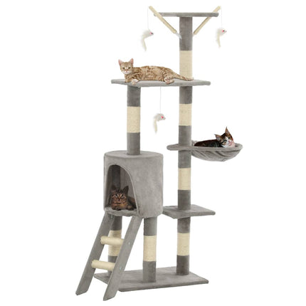 Katzenkratzbaum mit Sisal 138 cm Pfoten-Aufdruck und Sisal-Säulen