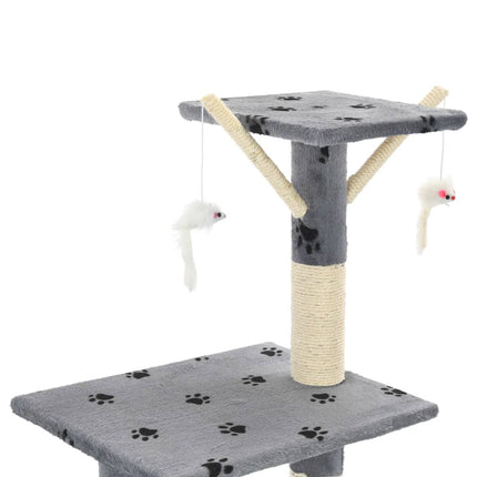 Katzenkratzbaum mit Sisal 138 cm Pfoten-Aufdruck und Sisal-Säulen