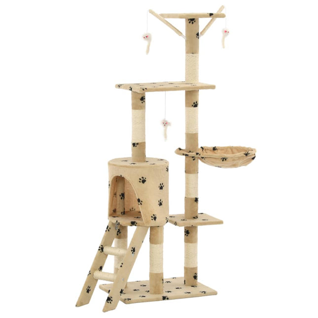 Katzenkratzbaum mit Sisal 138 cm Pfoten-Aufdruck und Sisal-Säulen