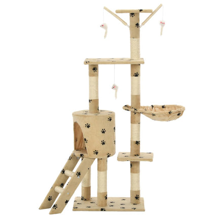 Katzenkratzbaum mit Sisal 138 cm Pfoten-Aufdruck und Sisal-Säulen