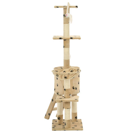 Katzenkratzbaum mit Sisal 138 cm Pfoten-Aufdruck und Sisal-Säulen