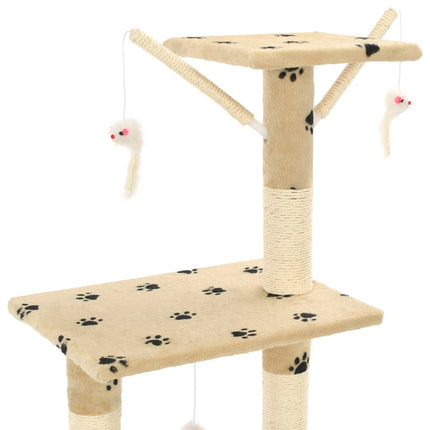 Katzenkratzbaum mit Sisal 138 cm Pfoten-Aufdruck und Sisal-Säulen