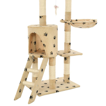 Katzenkratzbaum mit Sisal 138 cm Pfoten-Aufdruck und Sisal-Säulen