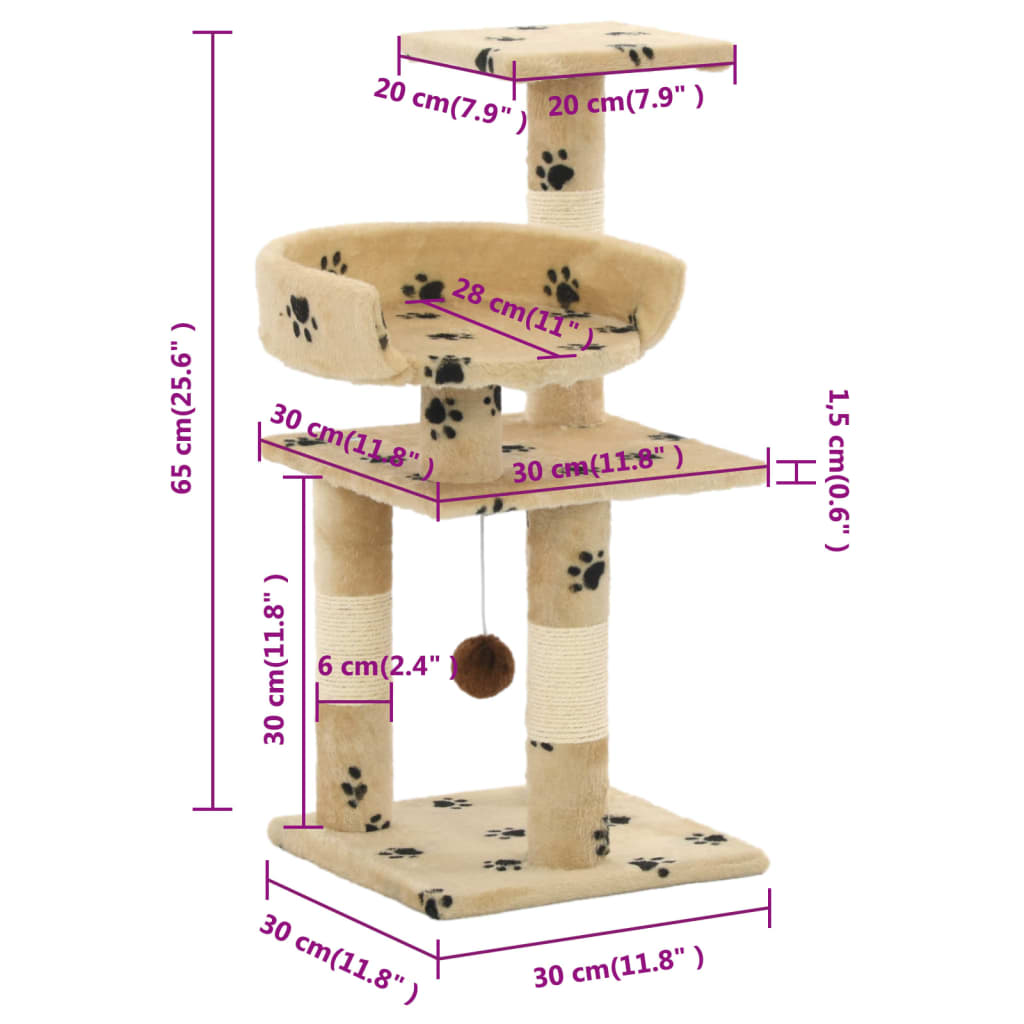Katzen-Kratzbaum mit Sisal-Säulen 65 cm