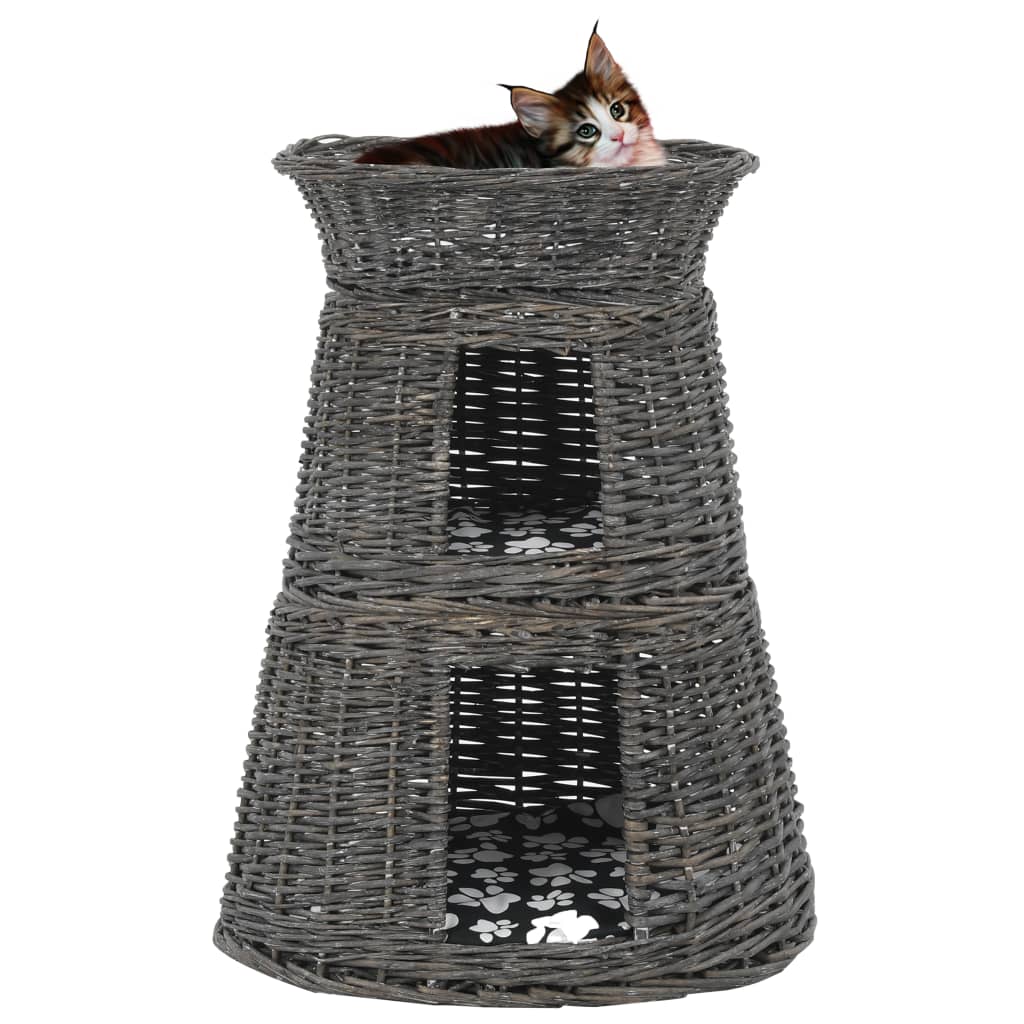 3-tlg. Katzenkorb-Set mit Kissen 47 x 34 x 60 cm Natur Weide
