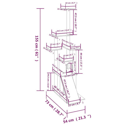 vidaXL Kratzbaum mit Sisal-Kratzsäulen Hellgrau 155 cm