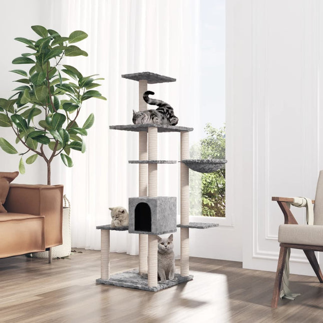 vidaXL Kratzbaum mit Sisal-Kratzsäulen Hellgrau 142 cm