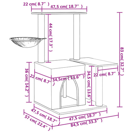 vidaXL Kratzbaum mit Sisal-Kratzsäulen Creme 83 cm