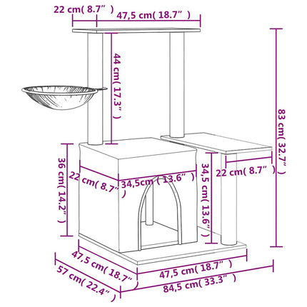 vidaXL Kratzbaum mit Sisal-Kratzsäulen Dunkelgrau 83 cm