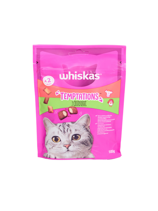 Whiskas Temptations Katzensnacks Rind und Pute 105 g
